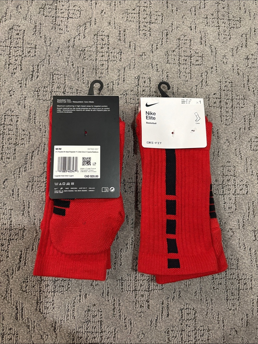 Nike Elite Dri-FIT Crew Socks - Red with Black Accents